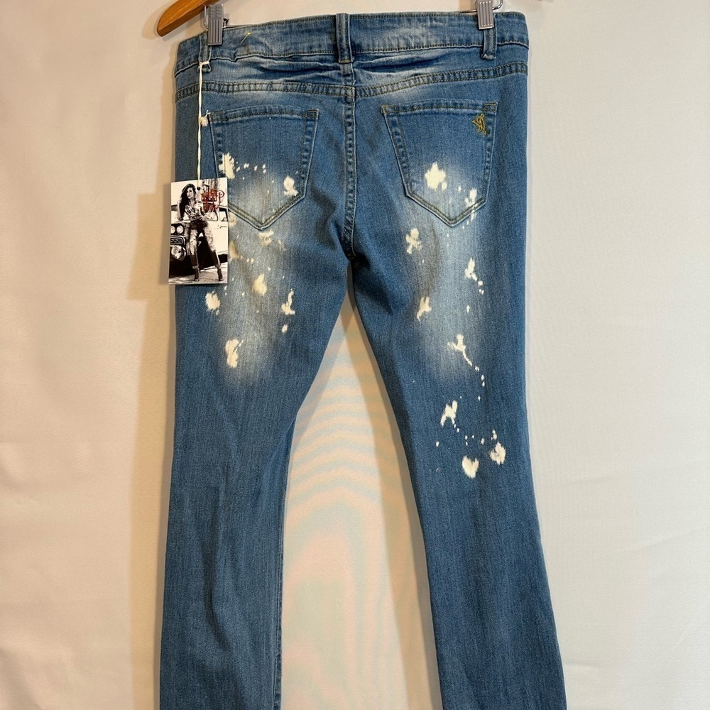 VIP Jeans Womens Blue Denim Distressed Ripped Jeans Size 9/10 Roll Up Hemline - Picture 7 of 16